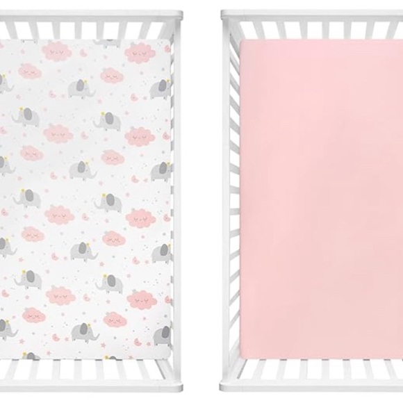 TILLYOU 1 Pink 1 white/pink Fitted Crib Sheets 28inx52in x 8in 100% Cotton, New - Picture 8 of 16